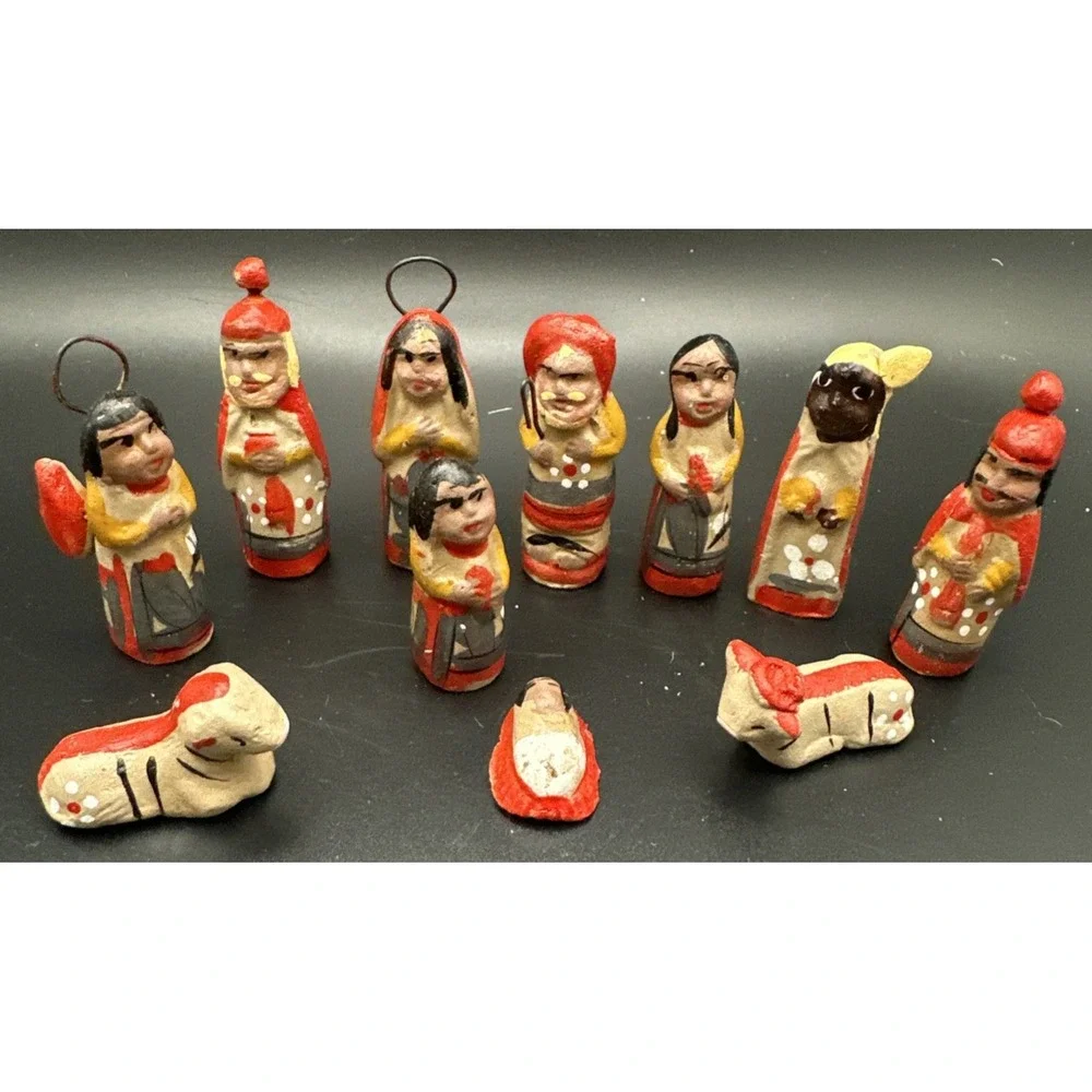 South American Mexican Folk Art Nativity Set Clay Pottery Handmade 11 pc 2